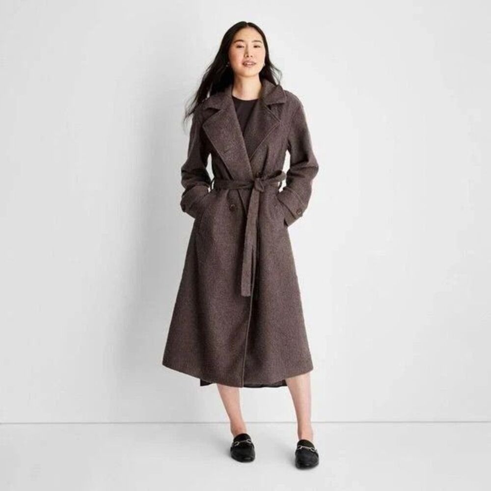 Future Collective Reese Blutstein Front-Tie Notched Lapel Trench Coat DK Gray XL